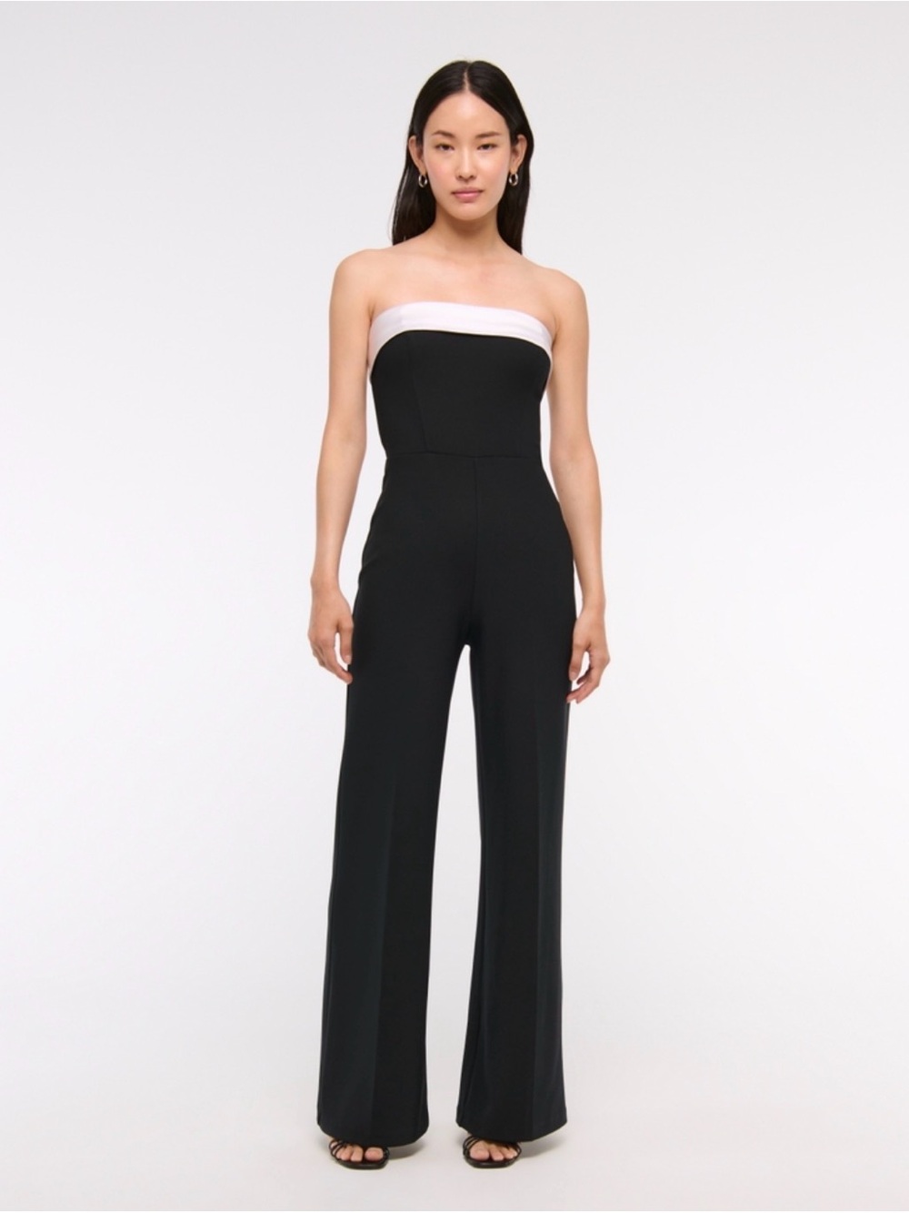 Abercrombie & Fitch Black Strapless Jumpsuit with Cream Ruffle